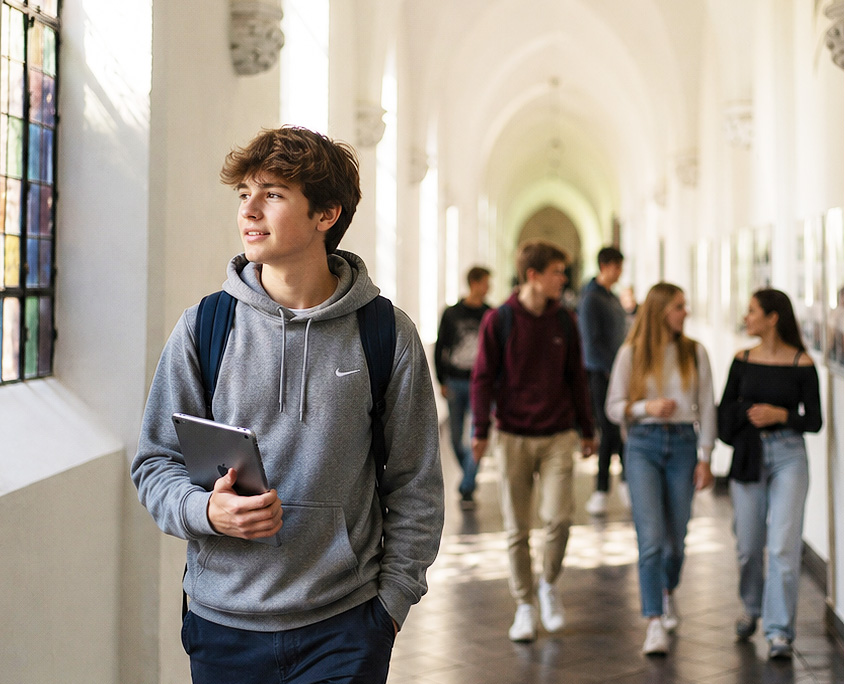 Oberstufe-1 Schüler und Klasse im Kreuzgang - Gaesdonck Internat
